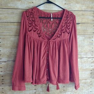 Free People Small Lace Cut-Out Top Shirt